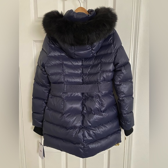 NWT UGG Valerie Navy belted down hooded parka sheep fur collar women’s size M - Picture 5 of 16